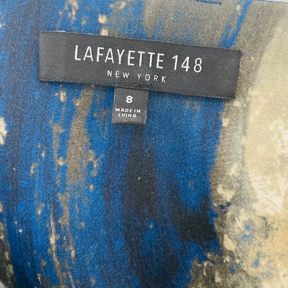 LAFAYETTE 148 {8} Sheath Dress Blue Graphic Sleeveless - Picture 1 of 4